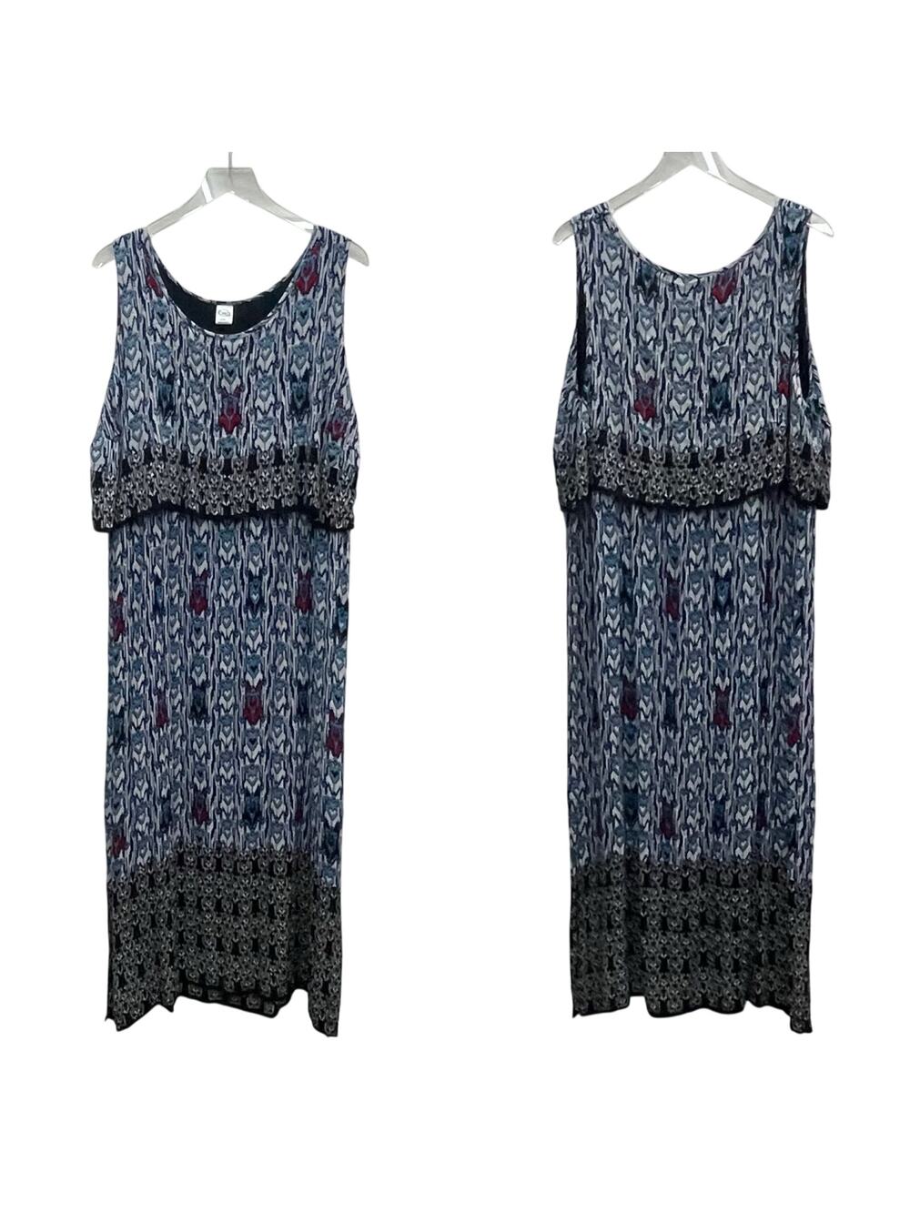 Bila Boho Ikat Crepe Fabric Overlay Sleeveless Maxi Dress Size XXL